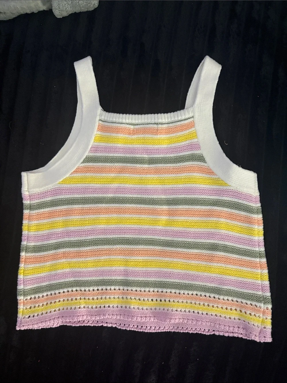 Cat & Jack White Tank Top with Pastel Pink, Yellow, Orange and Sage Stripes